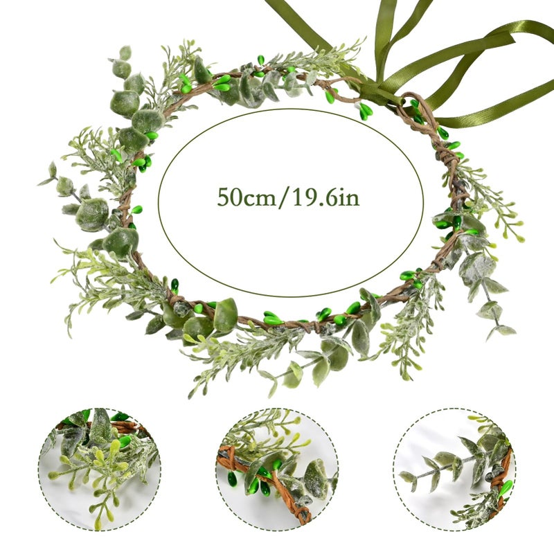 Vividsun Bridal Green Leaf flower Crown Eucalyptus Floral Headband Wedding Festivals Photo Props (Green leaf) - Image 3